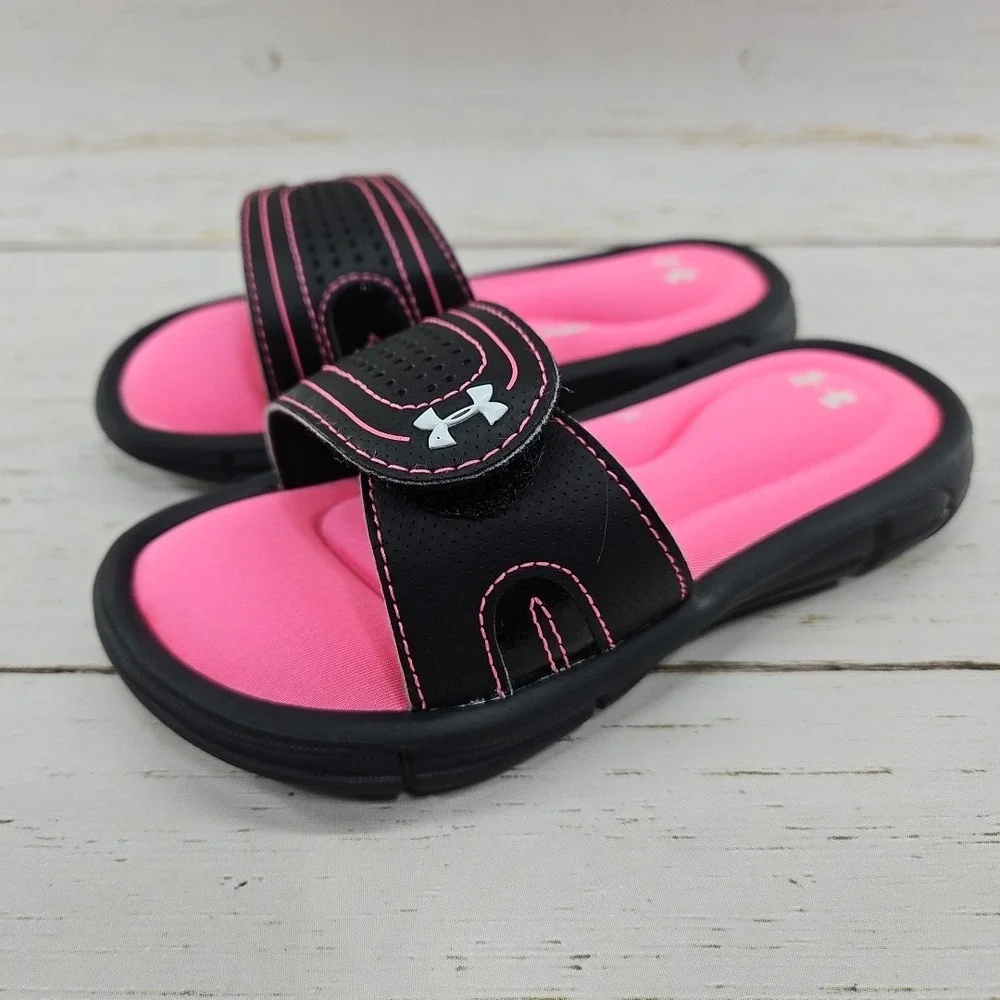 Under‎ Armour Ignite Girls Youth 11K Black Pink Slide Sandal Comfort